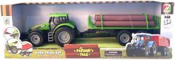Traktor na setrvačník set s přívěsem s kládami dřeva 3 barvy plast
