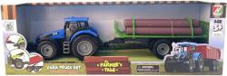 Traktor na setrvačník set s přívěsem s kládami dřeva 3 barvy plast