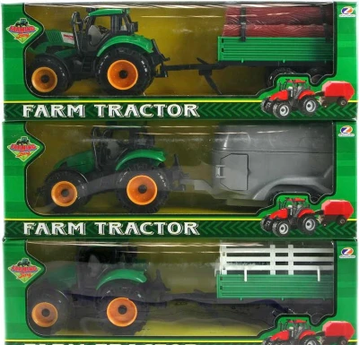 Traktor plastový 29cm s přívěsem v krabici 3 druhy Traktor plastový 29cm s přívěsem v krabici 3 druhy
