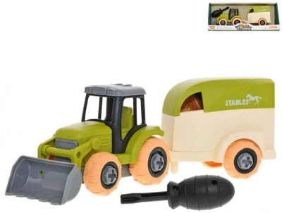 Traktor s přívěsem montážní šroubovací set s nástrojem a koníkem volný chod Traktor s přívěsem montážní šroubovací set s nástrojem a koníkem volný chod