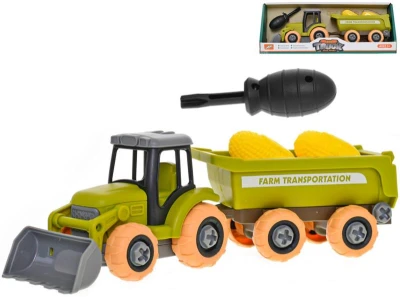 Traktor s vlečkou montážní šroubovací set s nástrojem a kukuřicí volný chod Traktor s vlečkou montážní šroubovací set s nástrojem a kukuřicí volný chod