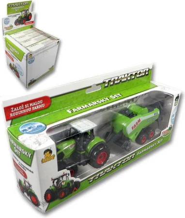 Traktor zelený farmářský set s přívěsem v krabici plast 4 druhy Traktor zelený farmářský set s přívěsem v krabici plast 4 druhy