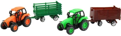 Traktor zemědělský 9cm set s vlečkou 4 druhy v krabici plast