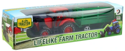 Traktor zemědělský 9cm set s vlečkou a nástrojem 4 druhy v krabici plast