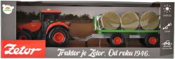 Traktor Zetor set s vlekem a balíky na setrvačník na baterie Světlo Zvuk