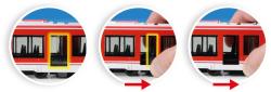 Tramvaj červená kovová MHD Městská hromadná doprava zpětný chod