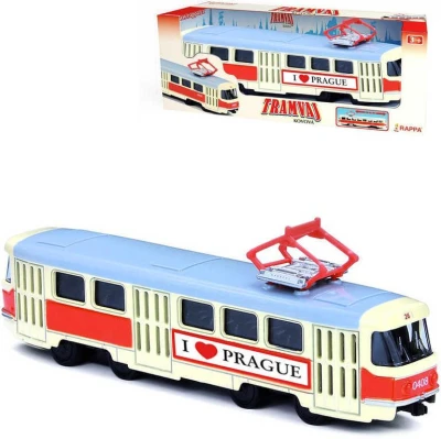 Tramvaj česká kovová 16cm zpětný chod I Love Prague model v krabici Tramvaj česká kovová 16cm zpětný chod I Love Prague model v krabici