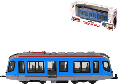 Tramvaj modrá kovová MHD Městská hromadná doprava zpětný chod Tramvaj modrá kovová MHD Městská hromadná doprava zpětný chod