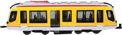 Tramvaj žlutá kovová MHD Městská hromadná doprava zpětný chod