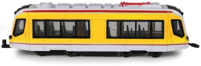 Tramvaj žlutá kovová MHD Městská hromadná doprava zpětný chod