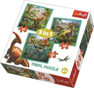 Trefl PUZZLE 3v1 Svět dinosaurů 20x20cm skládačka 106 dílků Trefl PUZZLE 3v1 Svět dinosaurů 20x20cm skládačka 106 dílků