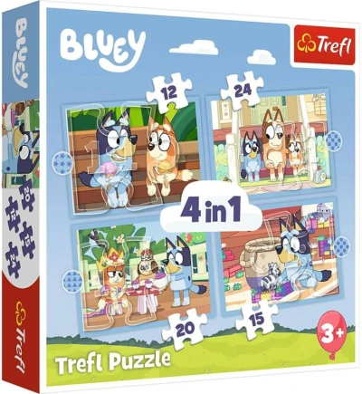 Trefl PUZZLE 4v1 Bluey a jeho svět 29x21cm skládačka 71 dílků Trefl PUZZLE 4v1 Bluey a jeho svět 29x21cm skládačka 71 dílků