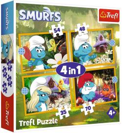 Trefl PUZZLE 4v1 Život ve Šmoulí vesnici 29x21cm 35-70 dílků skládačka Trefl PUZZLE 4v1 Život ve Šmoulí vesnici 29x21cm 35-70 dílků skládačka