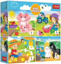 Trefl PUZZLE 4v1 Zvířátka na vsi 19x16cm 4-12 dílků skládačka Trefl PUZZLE 4v1 Zvířátka na vsi 19x16cm 4-12 dílků skládačka