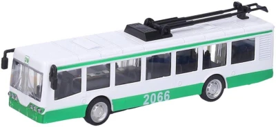 Trolejbus kovový s efekty 16cm na baterie zpětný chod Světlo Zvuk