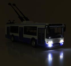 Trolejbus MHD modrý zpětný chod hlásí stanice na baterie Světlo Zvuk CZ