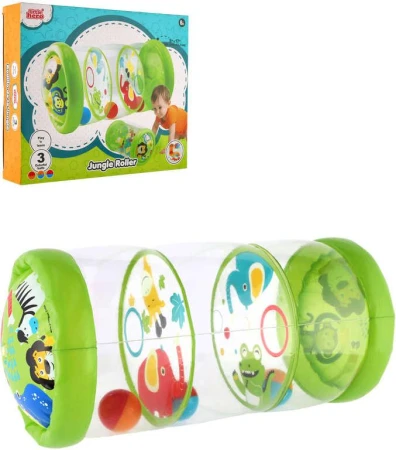 Válec baby nafukovací transparentní 43x20cm edukační set se 3 míčky pro miminko Válec baby nafukovací transparentní 43x20cm edukační set se 3 míčky pro miminko