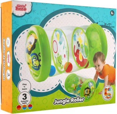 Válec baby nafukovací transparentní 43x20cm edukační set se 3 míčky pro miminko