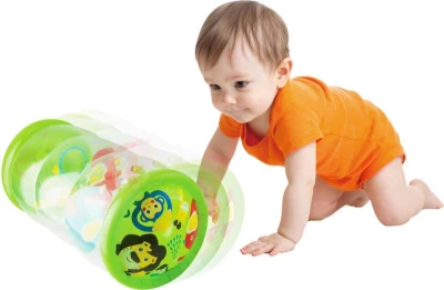 Válec baby nafukovací transparentní 43x20cm edukační set se 3 míčky pro miminko