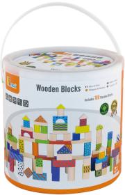 Viga DŘEVO Baby kostky stavebnice 100ks v kyblíku (dřevěná hračka)