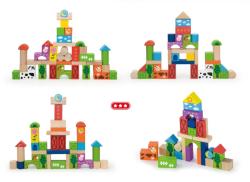 Viga DŘEVO Baby stavebnice Farma kostky 50ks v kyblíku (dřevěná hračka)