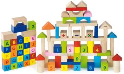 Viga DŘEVO Baby stavebnice kostky 100ks písmena a čísla v kyblíku