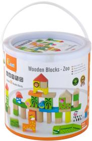 Viga DŘEVO Baby stavebnice ZOO kostky 50ks v kyblíku (dřevěná hračka)