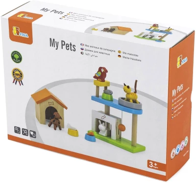 Viga DŘEVO Domácí zvířátka set figurky s doplňky (dřevěná hračka)