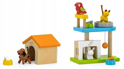 Viga DŘEVO Domácí zvířátka set figurky s doplňky (dřevěná hračka)