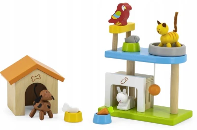 Viga DŘEVO Domácí zvířátka set figurky s doplňky (dřevěná hračka)
