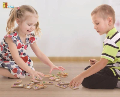Viga DŘEVO Hra domino domácí zvířátka (společenská hra)