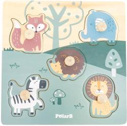 Viga DŘEVO PolarB Baby puzzle vkládací Zvířátka na desce s úchyty 5 dílků