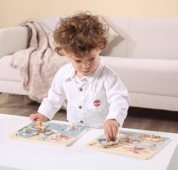 Viga DŘEVO PolarB Baby puzzle vkládací Zvířátka na desce s úchyty 5 dílků