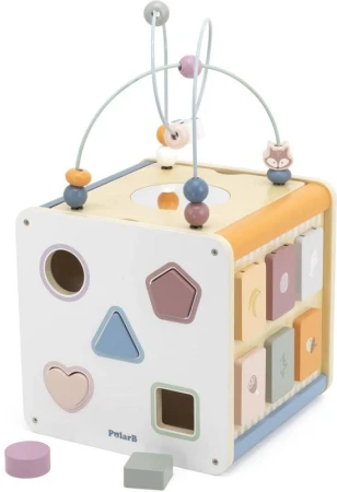 Viga DŘEVO PolarB Box s aktivitami xylofon / vkládačka / provlékací labyrint 8v1