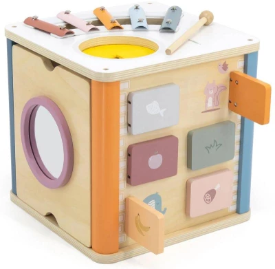 Viga DŘEVO PolarB Box s aktivitami xylofon / vkládačka / provlékací labyrint 8v1