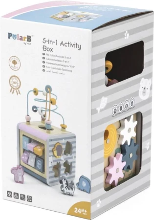 Viga DŘEVO PolarB Box s baby aktivitami s labyrintem 5v1 (dřevěná hračka)