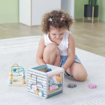 Viga DŘEVO PolarB Box s baby aktivitami s labyrintem 5v1 (dřevěná hračka)