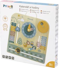 Viga DŘEVO PolarB Kalendář naučný s hodinami Modrý CZ (dřevěná hračka)