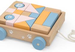 Viga DŘEVO PolarB Vozík s kostkami baby stavebnice (dřevěná hračka)