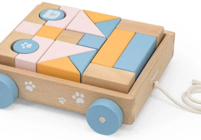Viga DŘEVO PolarB Vozík s kostkami baby stavebnice (dřevěná hračka)