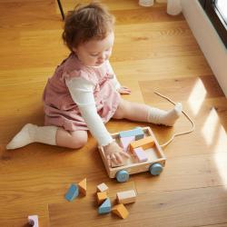 Viga DŘEVO PolarB Vozík s kostkami baby stavebnice (dřevěná hračka)