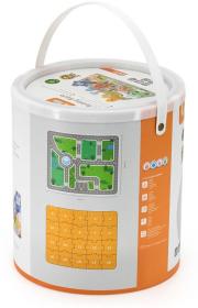 Viga DŘEVO Stavebnice baby město herní set na puzzle podložce s doplňky v kyblíku