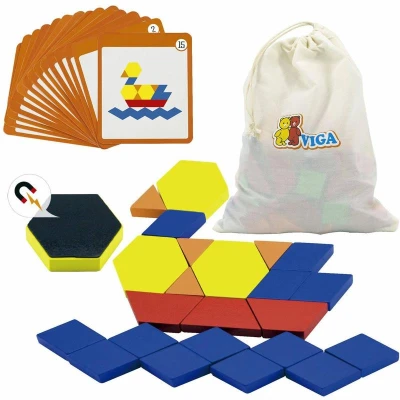 Viga DŘEVO Tangramy magnetické tvary 102 dílků puzzle skládačka