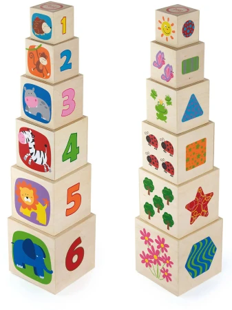 Viga DŘEVO Věž baby skládací kostky naučné 6ks (dřevěná hračka)