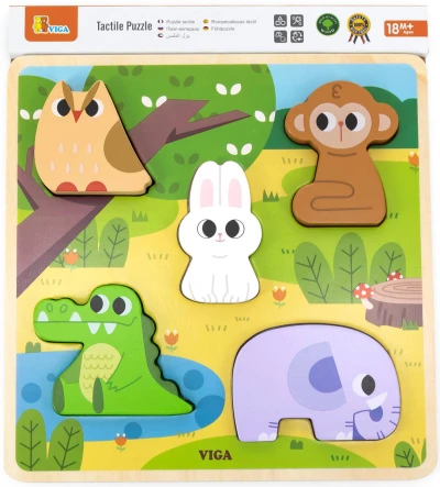Viga DŘEVO Vkládačka Divoká zvířátka puzzle vkládací na desce 5 dílků