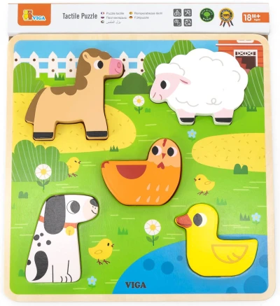 Viga DŘEVO Vkládačka Zvířátka farma puzzle vkládací na desce 5 dílků