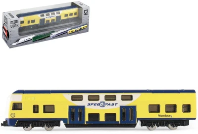 Vlak regionální kovový model mini 1 vagon žlutomodrý v krabici Vlak regionální kovový model mini 1 vagon žlutomodrý v krabici