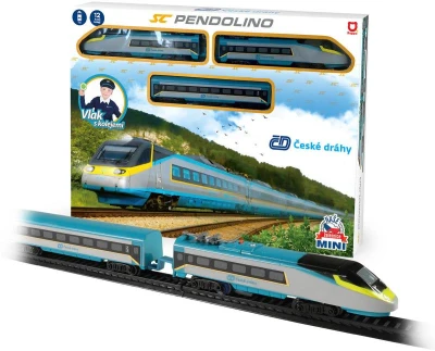 Vlak s kolejemi Mini Pendolino Naše železnice lokomotiva + 2 vagony na baterie Vlak s kolejemi Mini Pendolino Naše železnice lokomotiva + 2 vagony na baterie