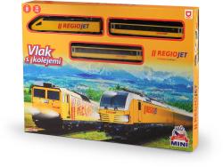 Vlak s kolejemi Mini RegioJet Naše železnice lokomotiva + 2 vagony na baterie