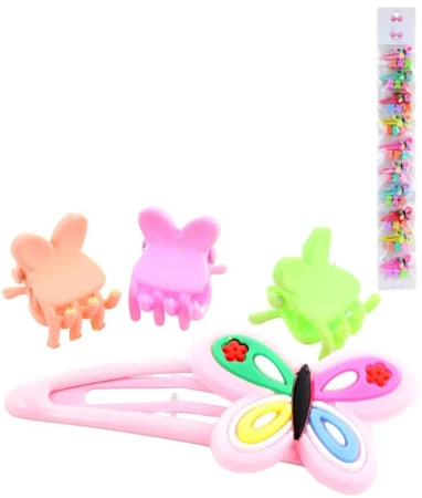 Vlasové dětské doplňky set ozdobná sponka + 3 skřipečky různé druhy Vlasové dětské doplňky set ozdobná sponka + 3 skřipečky různé druhy